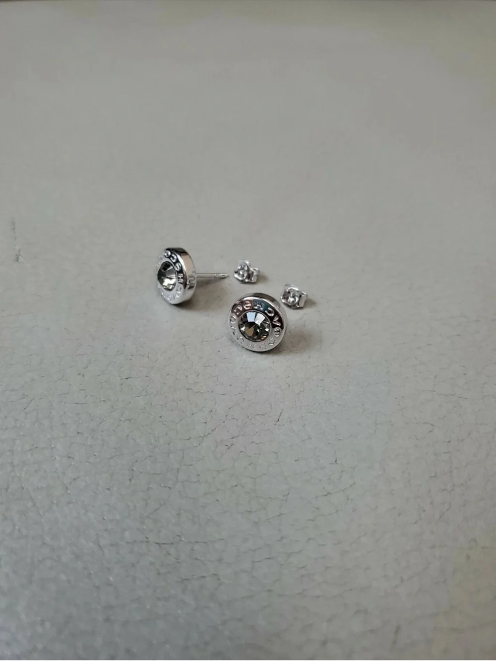 Coach Silver-Tone Crystal Stud Earrings with White Coach Drawstring Pouch - Picture 5 of 8